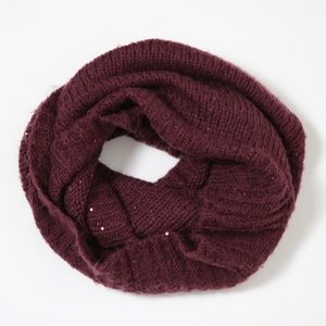 H&M Women Burgundy Sequin Glitter Knitted Infinity Scarf